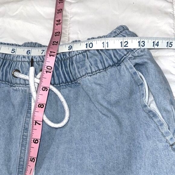 Forever 21 Light Blue Denim Jogger Pants Size L Elastic Waistband - Picture 5 of 6